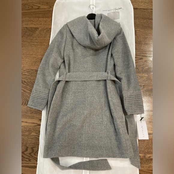 NWT SENTALER Mid Length Hooded Wrap Coat, Gray Color, Size XS - Picture 5 of 10